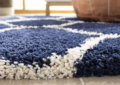 Kashyapa Rugs Collection- Micro Moroccan Lattice Carpet In Cream And Blue. | Carpet for Living Room