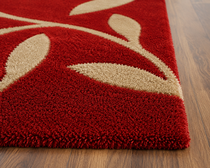 Red and Beige Leaf Beautiful Premium Microfiber Bedside Runner