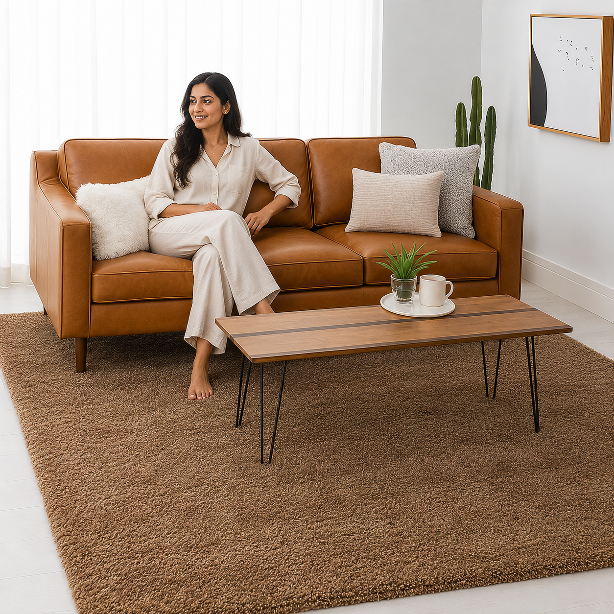 Skin Beige 2-Inch Pile Extra Fluffy Shaggy Rug – Soft Feel with Anti-Skid Rubber Backing