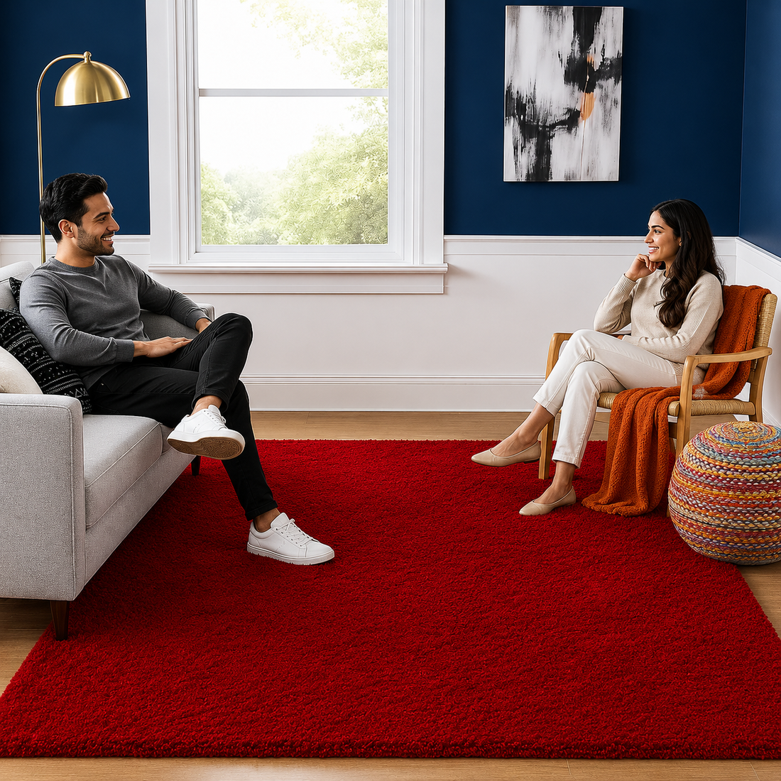 KashyapaRugs luxury red plain micro fluffy living room carpet – vibrant bold red tone, extra soft premium microfiber plush pile, anti-skid rubber backing