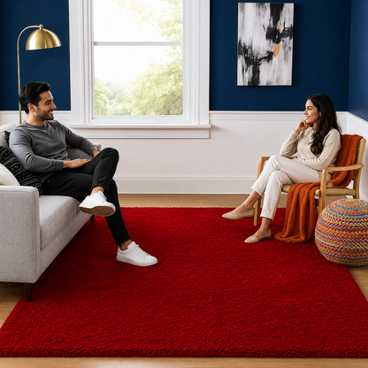 Luxury Red Plain Micro Fluffy Carpet – Extra Soft with Anti-Skid Rubber Backing