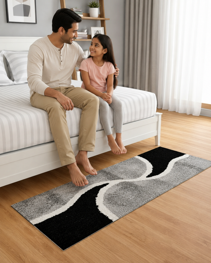 Microfiber Runner – Black & Grey | Soft Feel, Anti-Skid Rubber Backing