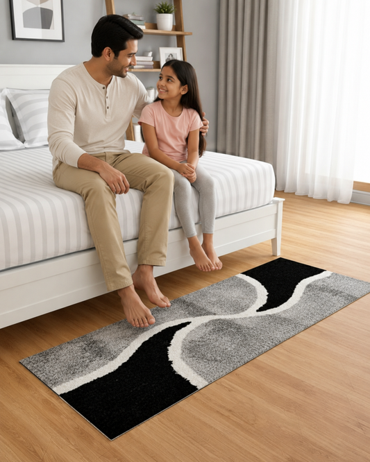 Microfiber Runner – Black & Grey | Soft Feel, Anti-Skid Rubber Backing