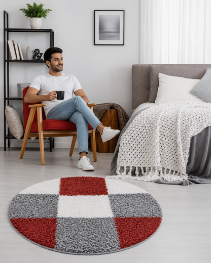 Multicolor Soft Microfiber Fluffy Premium Round Shaggy Rug - Soft Feel with Anti-Skid Rubber Backing
