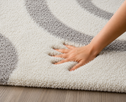 Ivory & Grey Shaggy Hand-Tufted Microfiber Carpet – Soft Touch with Anti-Skid Rubber Backing