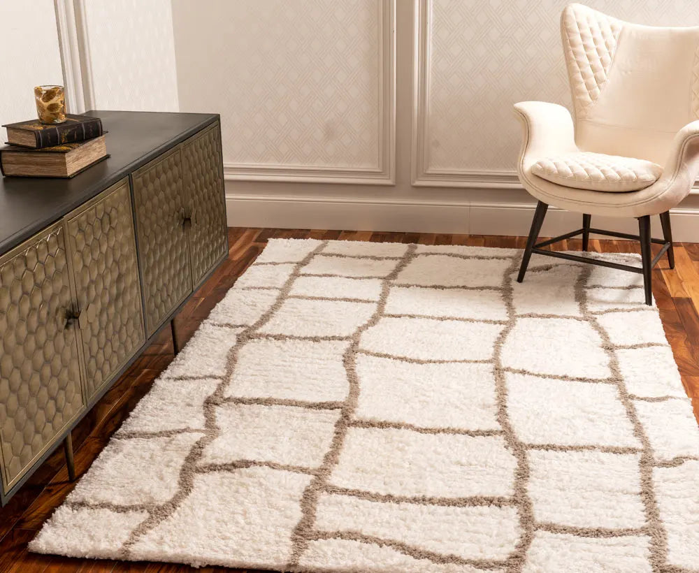 Kashyapa Rugs Collection - Ivory With Beige Shaggy Rug For Soft touch Microfiber Hand tufted Carpet