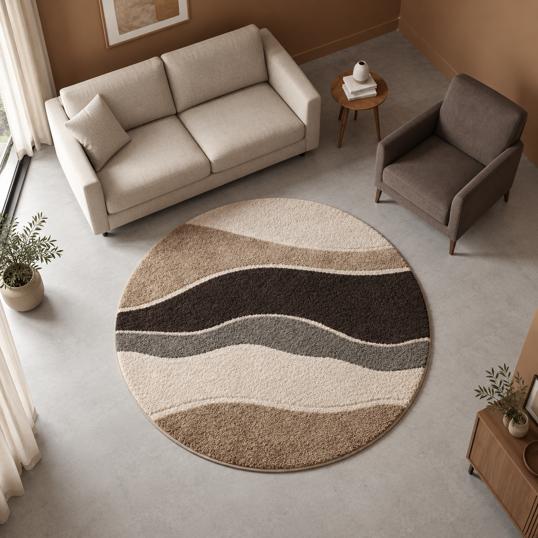 KashyapaRugs vibrant multicolor round microfiber shaggy rug – flowing abstract wave pattern in rich multicolors with soft dense plush texture, polished smooth edges for living rooms and reading corners, anti-slip backing