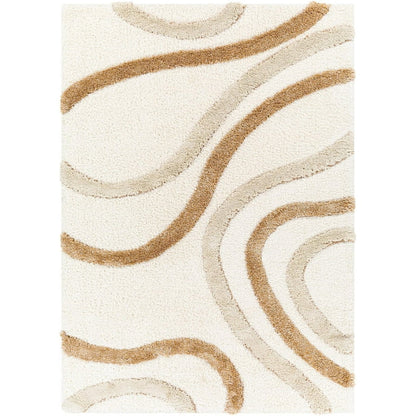 Kashyapa Rugs Collection - Ivory With Beige Camal Shape Shaggy Rug For Soft touch Microfiber Fluffy Hand tufted Carpet