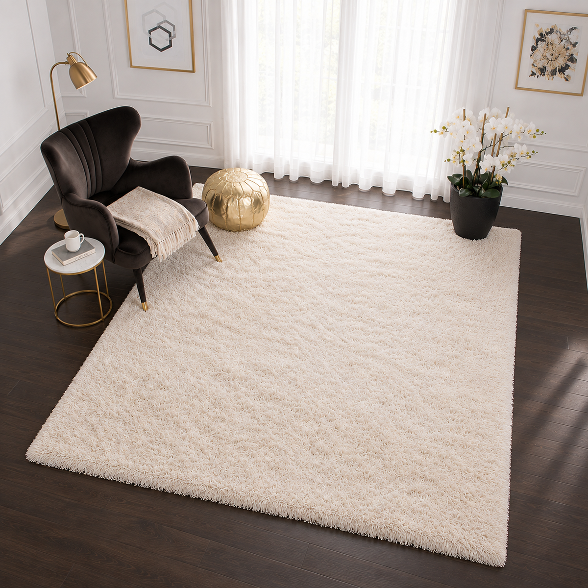 Micro Plain Cream Colour 2-Inch Pile Soft Carpet – Soft Feel with Anti-Skid Backing