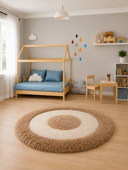 Premium Ivory and Beige Fluffy Round Carpet – Soft Touch & Anti-Skid Base