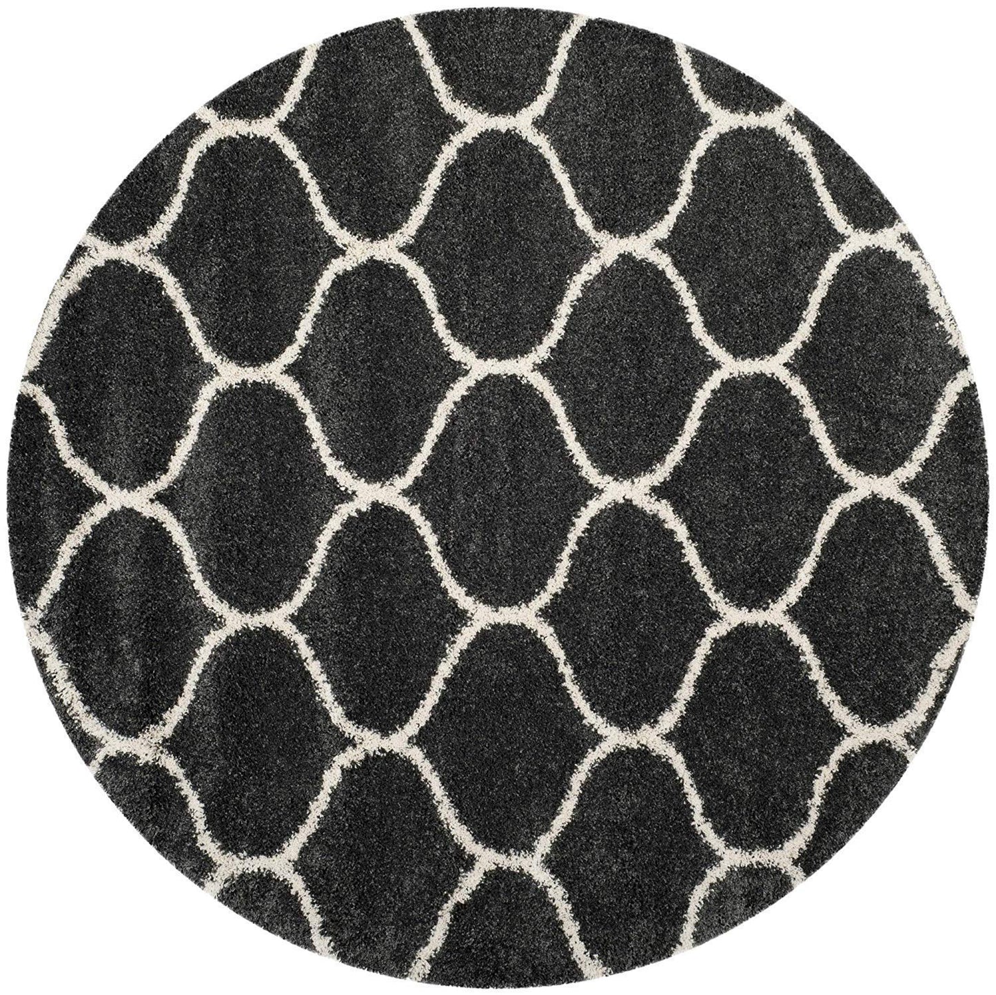 Black With Ivory Moroccan Premium Design Extra Soft Round Shaggy Rug