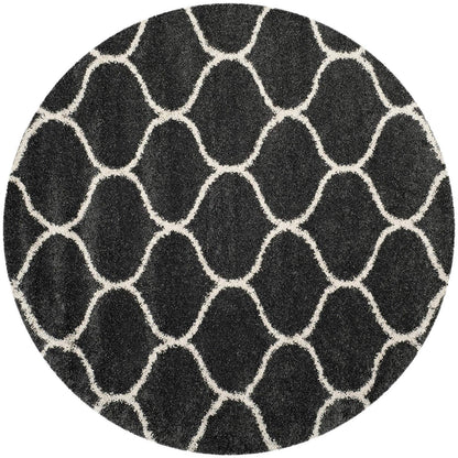 Black With Ivory Moroccan Premium Design Extra Soft Round Shaggy Rug