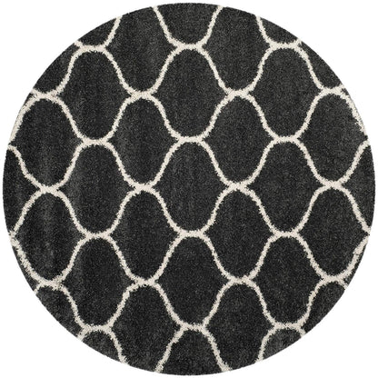 Kashyapa Rugs Collection - Black With Ivory Moroccan Premium Design Extra Soft Round Shaggy Rug