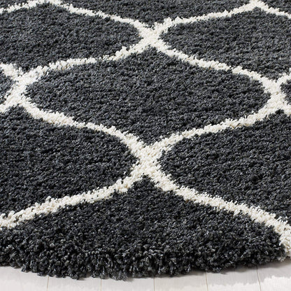 Kashyapa Rugs Collection - Black With Ivory Moroccan Premium Design Extra Soft Round Shaggy Rug