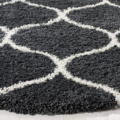 Black With Ivory Moroccan Premium Design Extra Soft Round Shaggy Rug