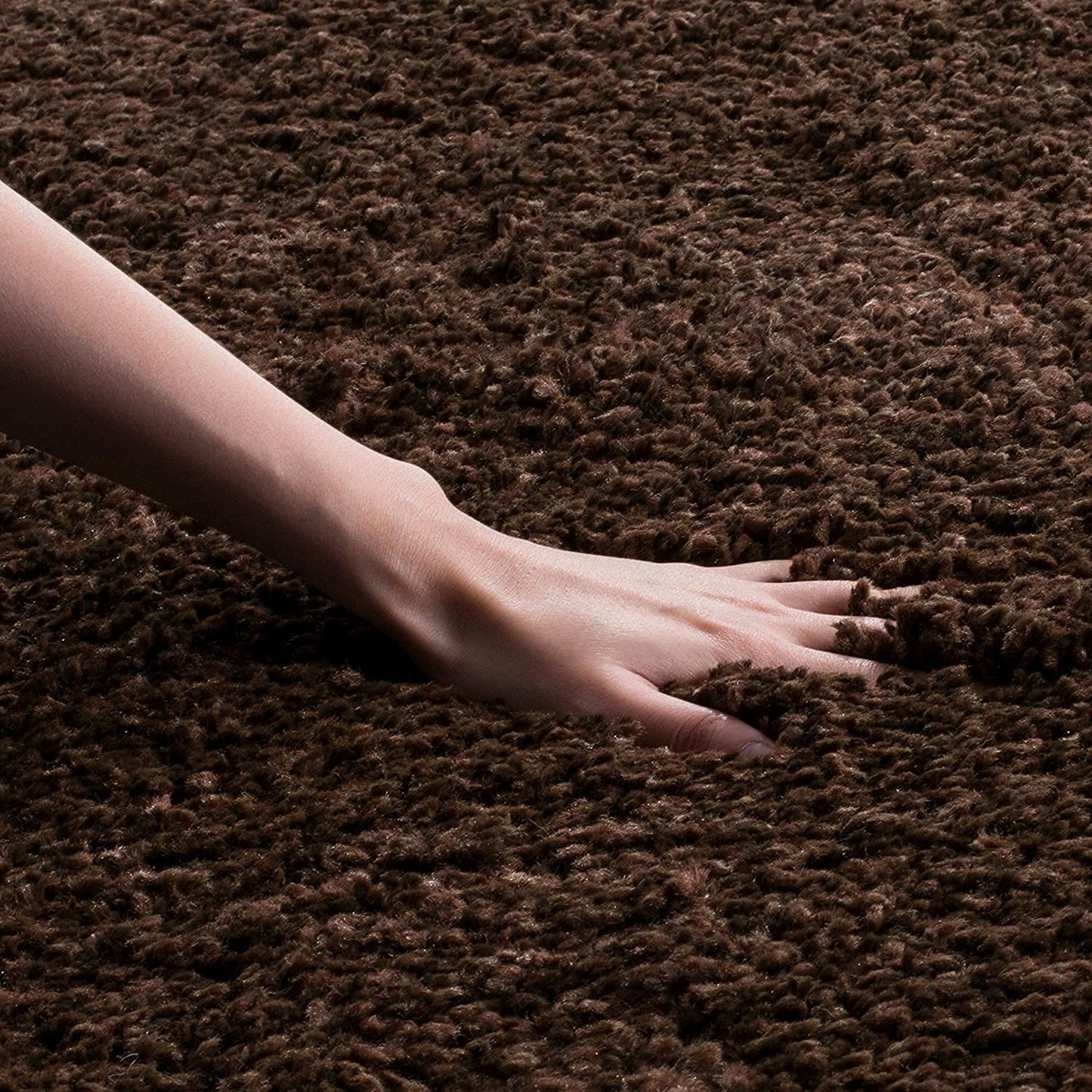Coffee Plain Soft Touch Microfiber Premium Round Shaggy Rug