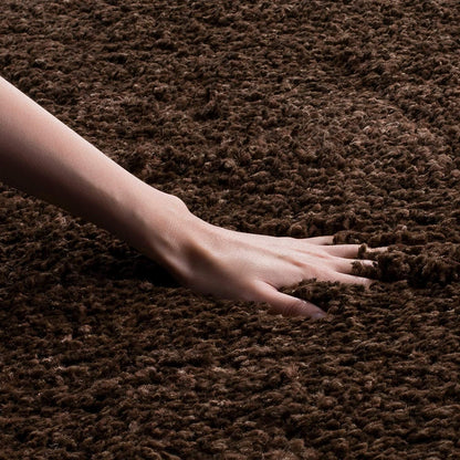 Coffee Plain Soft Touch Microfiber Premium Round Shaggy Rug