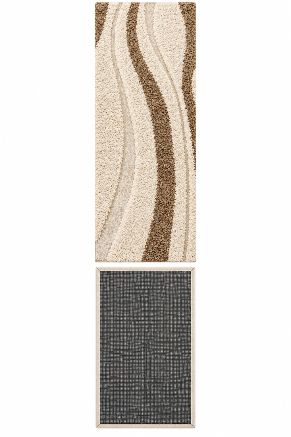 Ivory & Beige Abstract Striped Shaggy Runner Rug – Soft Feel with Anti-Skid Backing
