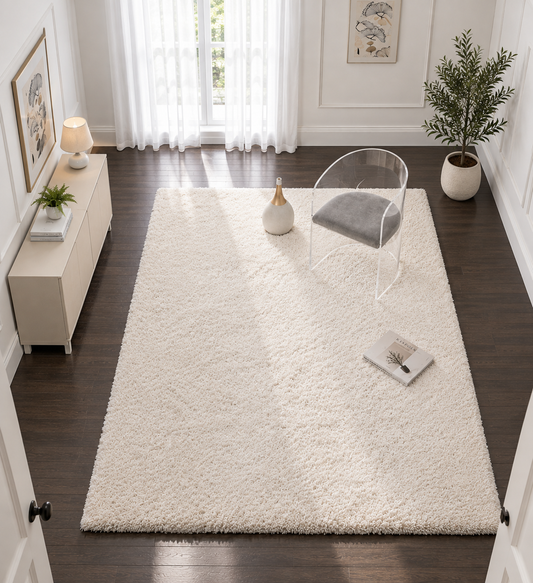 White Shaggy Rug – Extra Soft Microfiber Carpet for Living Room – Anti-Skid Backing