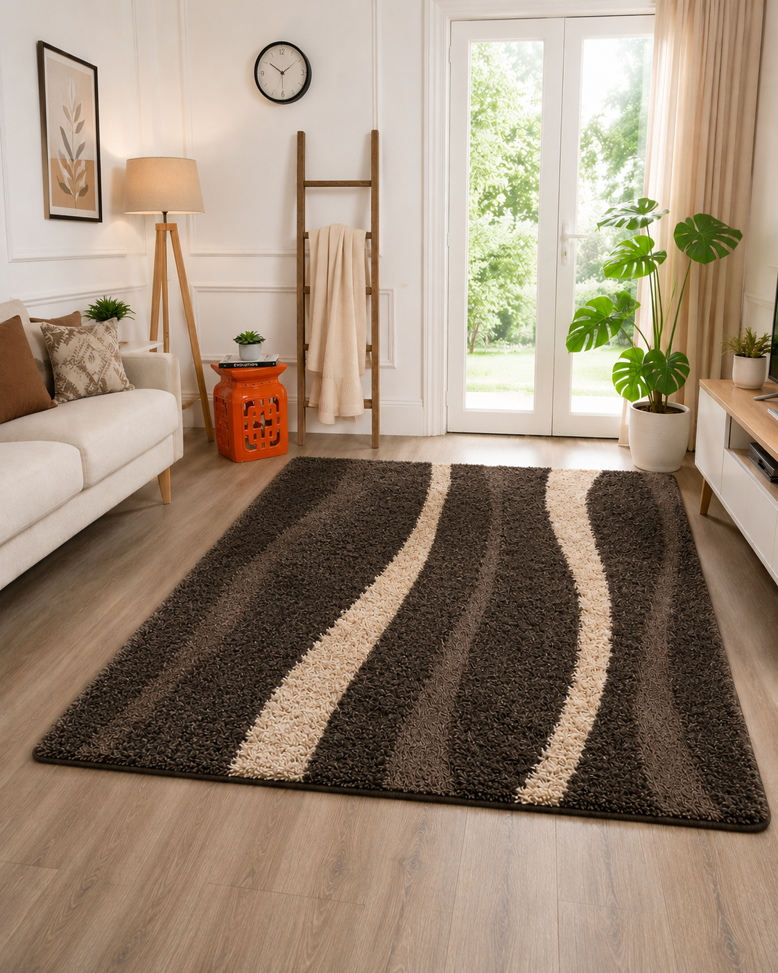 Coffee With Beige Shaggy Rug For Soft touch Microfiber Hand tufted Carpet