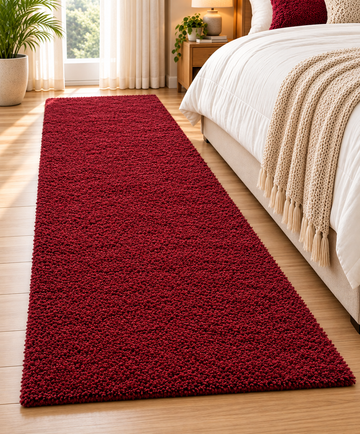 Soft Burgundy Bedside Runner – 12mm Low Pile Textured Shaggy Carpet With Anti - Skid Backing