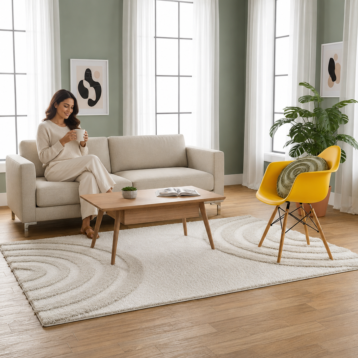 Beige and Ivory Extra Soft Luxury Fluffy Area Rug – Ideal for Living Room, Bedroom, Childroom & Hall – Soft Touch & Anti-Skid Backing