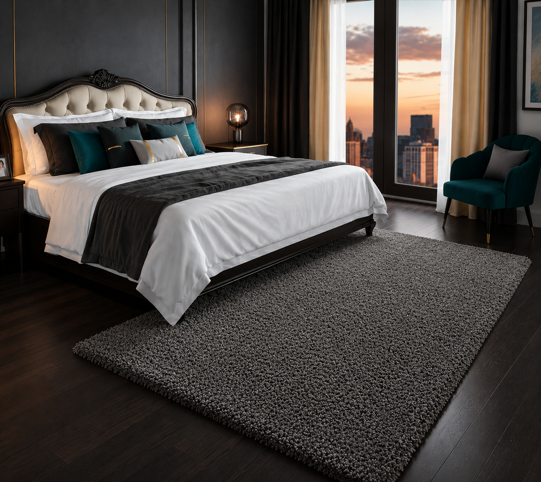 KashyapaRugs mid grey extra fluffy premium micro runner – soft high-density microfiber pile, anti-skid backing