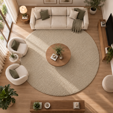 Premium Beige Round Rug – Soft Textured Surface, 12 mm Low Pile, Elegant Modern Design