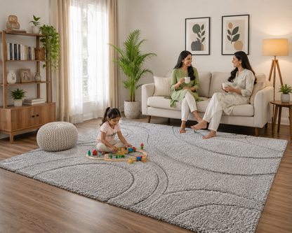Silver Grey Super Soft Microfiber Silk Touch  Loom Tufted Shaggy Rug.