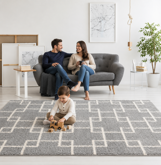 Grey Super Soft Microfiber Silk Touch Shaggy Luxury Rug.