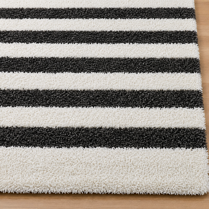 Handmade Microfiber Carpet for Living Room Bedroom Hall & Home - Black & Ivory
