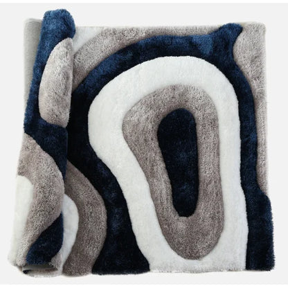 Kashyapa Rugs Collection - Dark Blue & White Luxurious Carpets Super Soft & Plush Modern 3D Style Shaggy Rug for Living Room Bedroom and Hall
