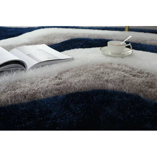 Kashyapa Rugs Collection - Dark Blue & White Luxurious Carpets Super Soft & Plush Modern 3D Style Shaggy Rug for Living Room Bedroom and Hall