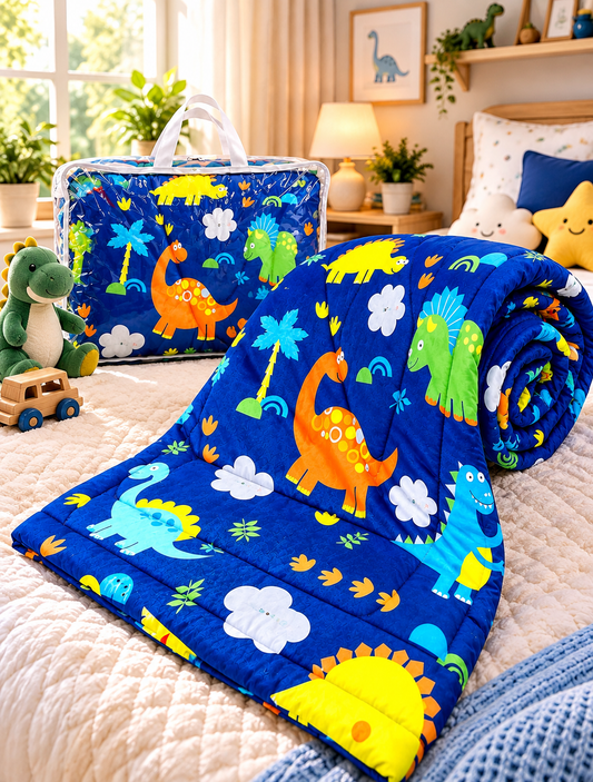 Premium Ultra-Soft Glace Cotton Dinosaur 🦖 Print Comforter – Single Bed Size 60×100 Inches for Kids