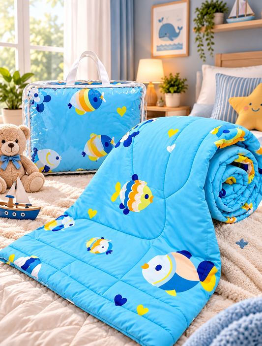 Premium Ultra-Soft Glace Cotton Fish 🐟 Underwater Print Comforter – Single Bed Size 60×100 Inches for Kids
