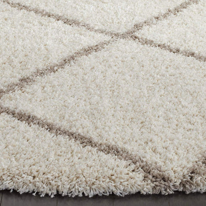 Kashyapa Rugs Collection - Ivory with Beige Loom made Super Soft Fluffy Premium Round Shaggy Rug