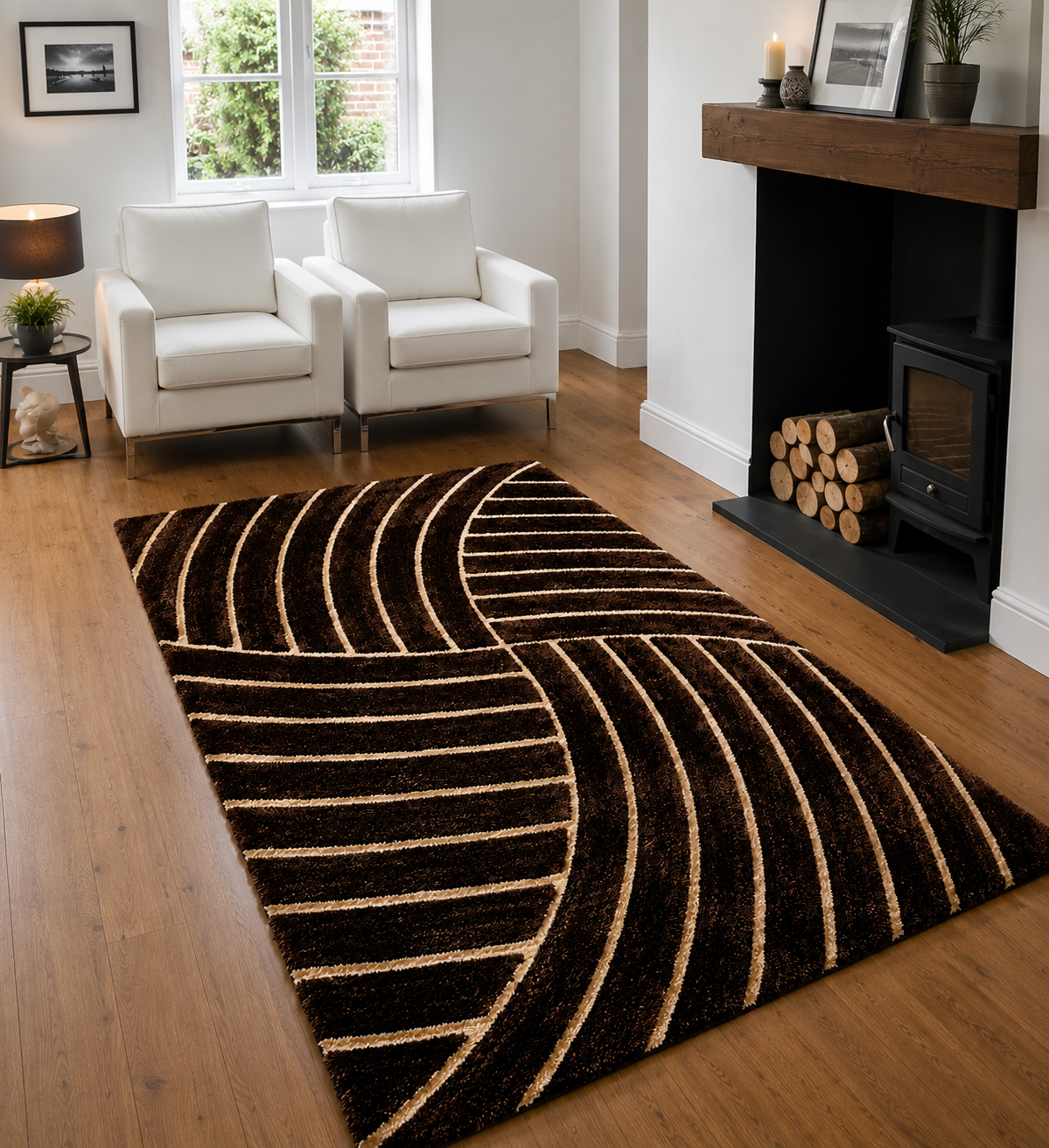 Coffee with Beige 3D Cut Classical Look Modren Area Rug.