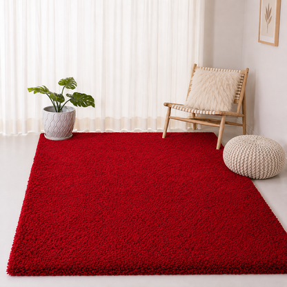 Plain Red Fluffy Rug – Gorgeous Super Soft 2-Inch Pile Microfiber Silk Touch with Anti-Skid Rubber Base