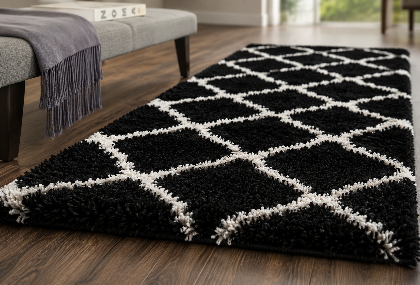 Black with Ivory Beautiful Premium Micro Runner - Soft Feel, Anti-Skid Rubber Backing