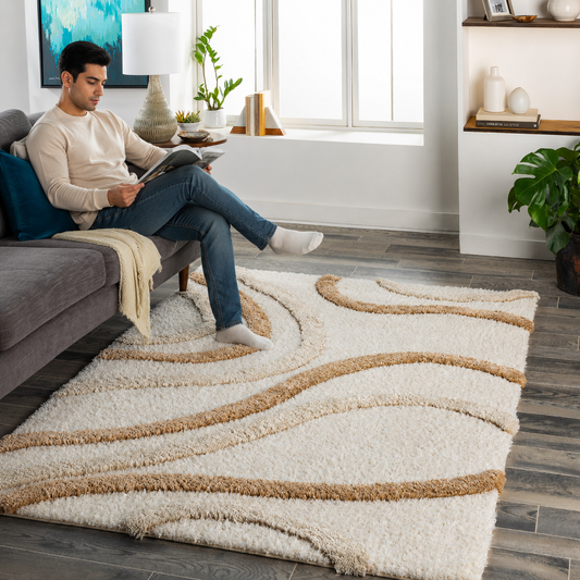 Ivory With Beige Color Camal Shape Shaggy Rug carpet