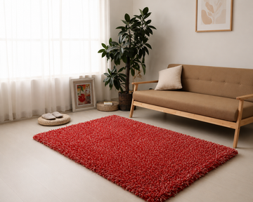 2 inch long pile Red & Ivory Shaggy Carpet – Extra Soft Feel with Anti-Skid Backing