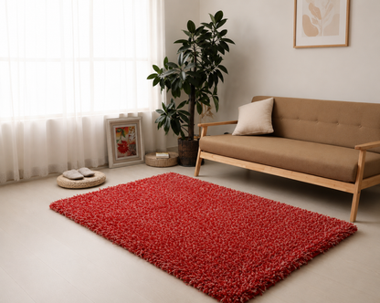 2 inch long pile Red & Ivory Shaggy Carpet – Extra Soft Feel with Anti-Skid Backing