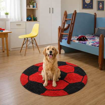 Red Football Modern Design - Premium Soft Latest Round Shaggy Rug