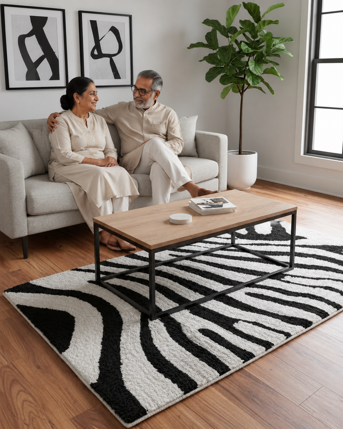 Black & White Zebra Print Microfiber Carpet – Soft Feel with Anti-Skid Rubber Backing