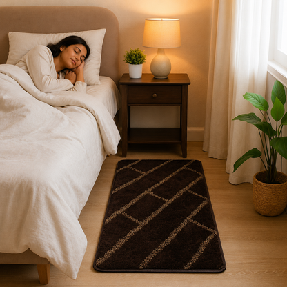 Coffee & Beige Hand crafted super Soft Bedside Runner - Soft Feel, Anti-Skid Backing