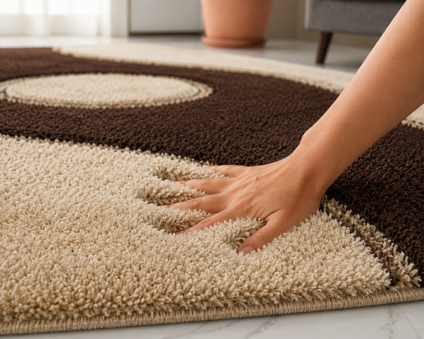 Brown & Beige Shaggy Carpet – Soft Feel with Anti-Skid Rubber Backing