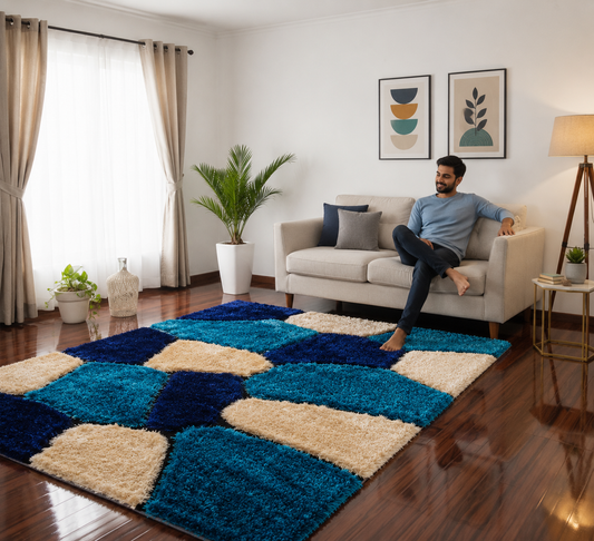 Handmade 3D Cut Classical Stone Pattern Microfiber Shaggy Rug – Luxurious Soft Feel & Anti-Skid Rubber Base
