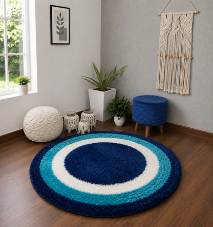 Multicolor Round Blue Shades Shag Carpet for Living Room.