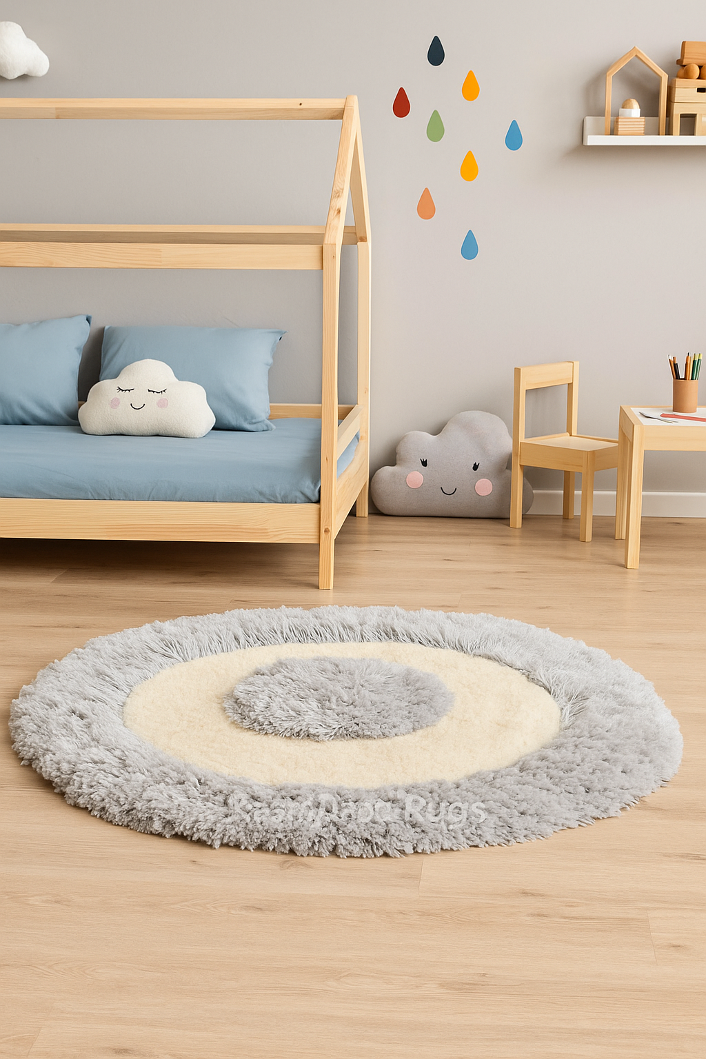 KashyapaRugs grey and white shaggy round carpet – ultra-soft plush texture with vibrant grey and white pattern for bedrooms, living rooms and kids' play areas, anti-skid rubber backing