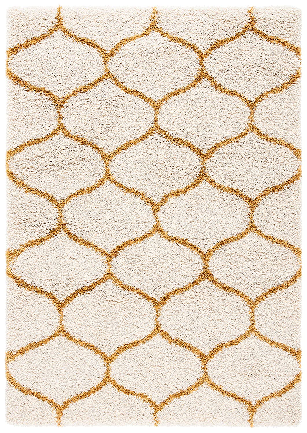 Mustard and Ivory Premium Morrocon Design Soft Shaggy Microfiber Rug.